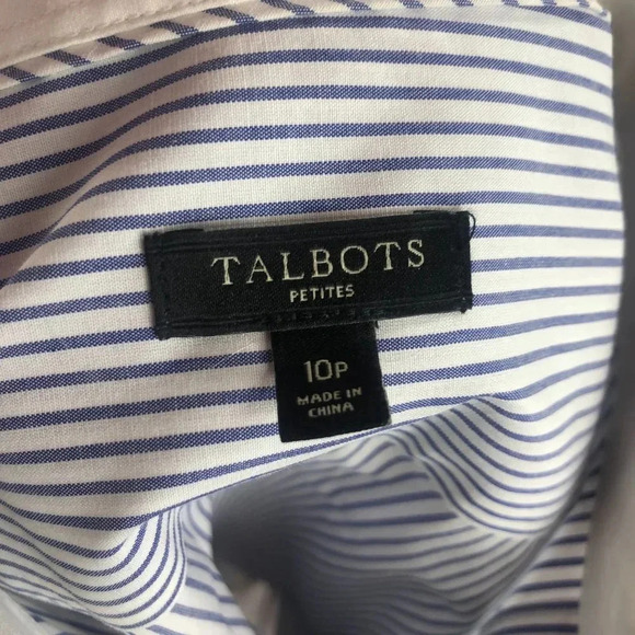 Talbots wrinkle free top blue chambray stripe petite 10 - Picture 5 of 5